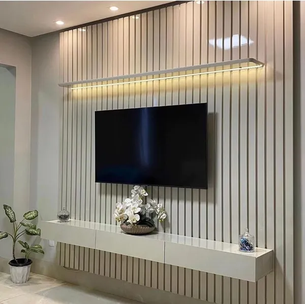 PAINEL NOBRE RIPADO C/ PRATELEIRA E LED E NICHO - imagem 1
