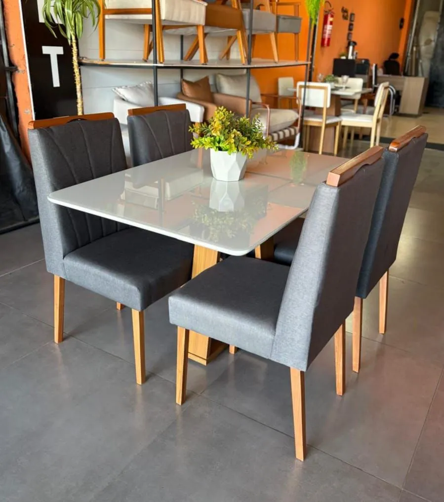 CONJUNTO MESA EMILY BASE EM MADEIRA C/ 4 CADEIRAS JK  - 2