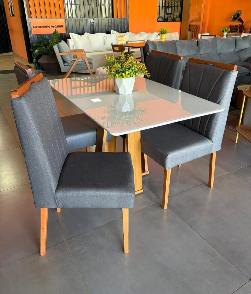 CONJUNTO MESA EMILY BASE EM MADEIRA C/ 4 CADEIRAS JK  - 1