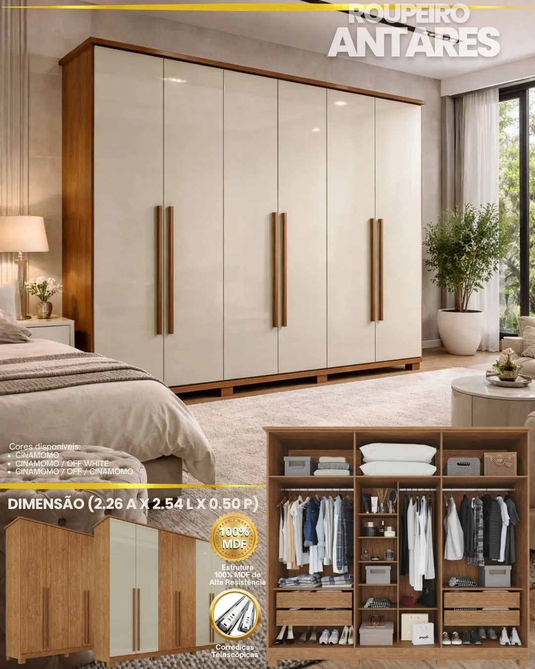 Roupeiro Antares 6 Portas 100% MDF - 4
