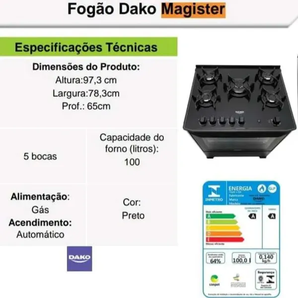 FOGÃO DE 5 BOCAS MAGISTER DAKO FORNO 100 LITROS - imagem 5