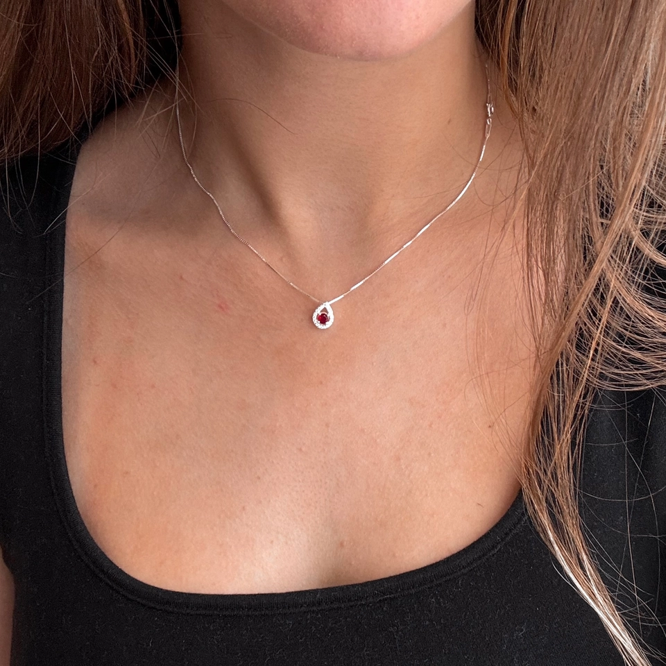 Colar Gota Cravejada - vermelho - 5