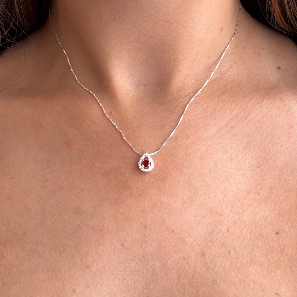 Colar Gota Cravejada - vermelho - 6