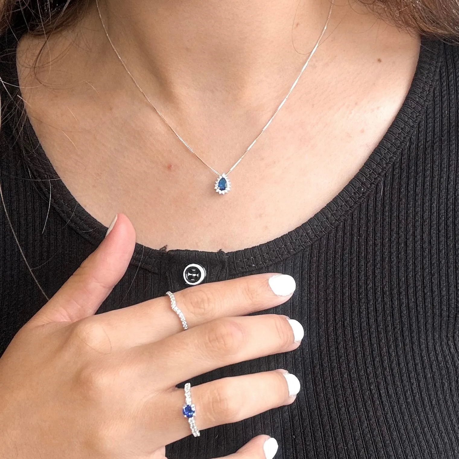 Colar Gota Cravejada - azul - 4