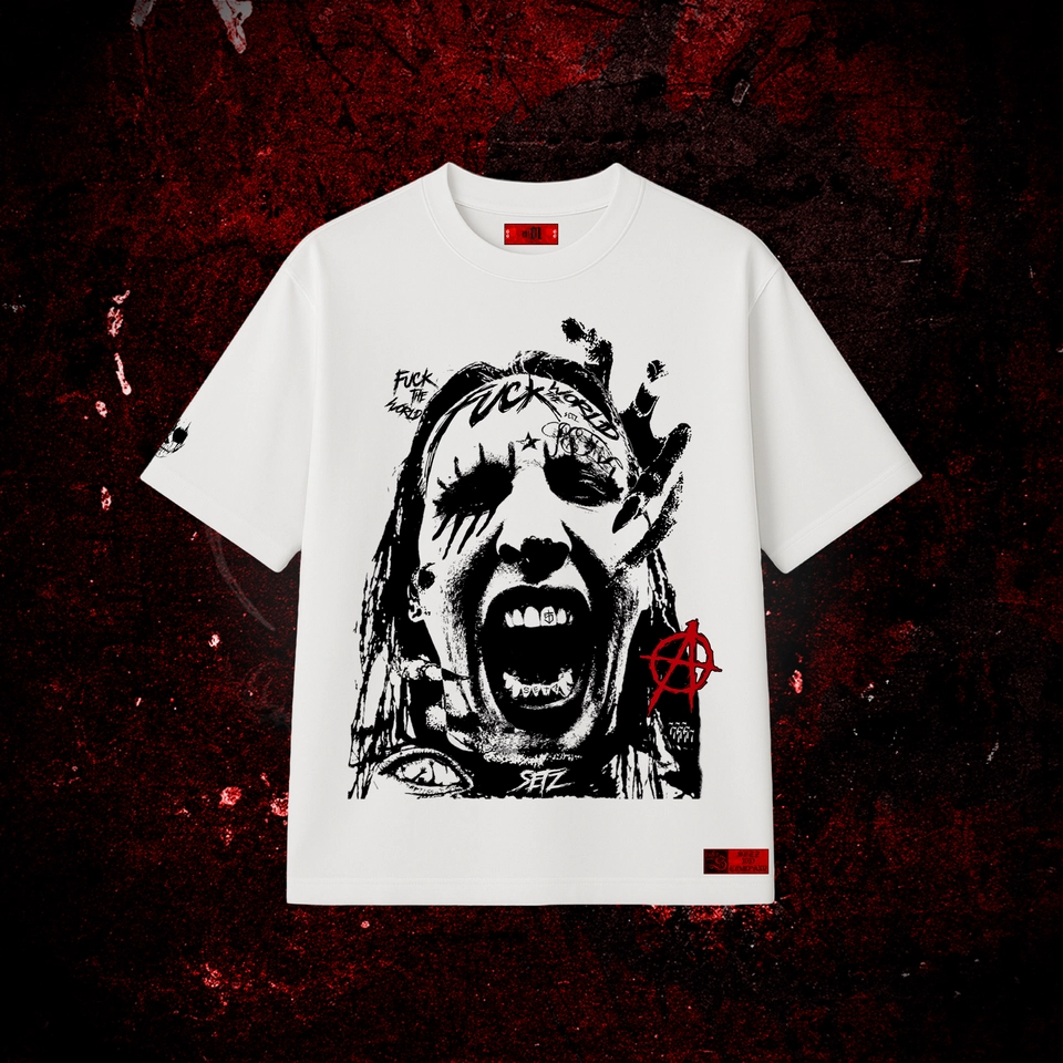 F*CK THE WORLD - GRIT* (camiseta oversized branca)