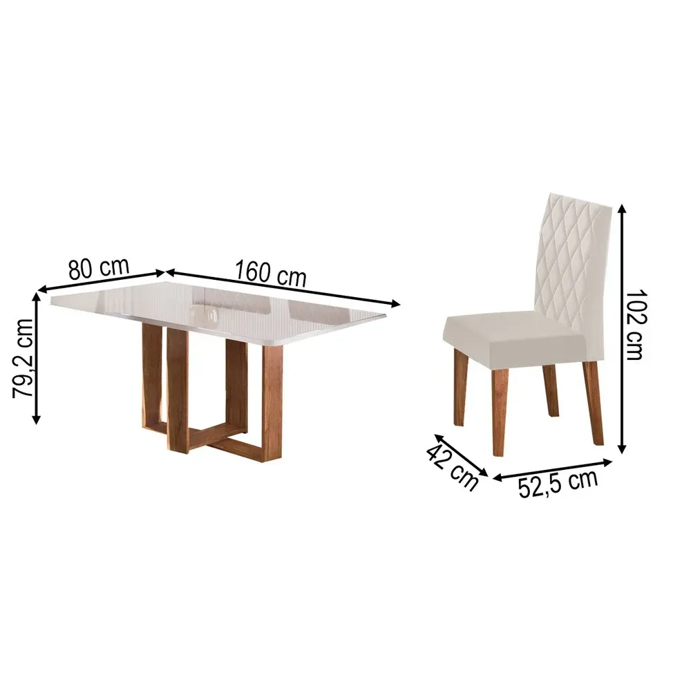 Mesa de Jantar 6 Cadeiras Afrodite com Vidro Mel / Off White / Veludo Pastel - Viero Móveis - 3