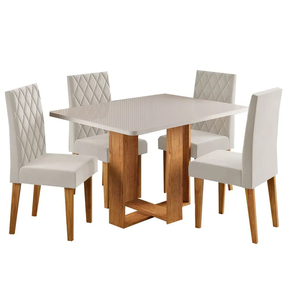 Mesa de Jantar 4 Cadeiras Afrodite Mel/Blonde/Veludo Pastel - Viero Móveis - 2