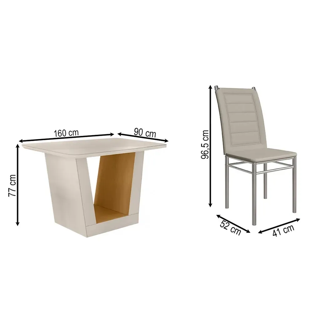 Mesa de Jantar 6 Cadeiras Viena Tokio com Vidro Cromado/Off White/Nature - Art Panta - 3