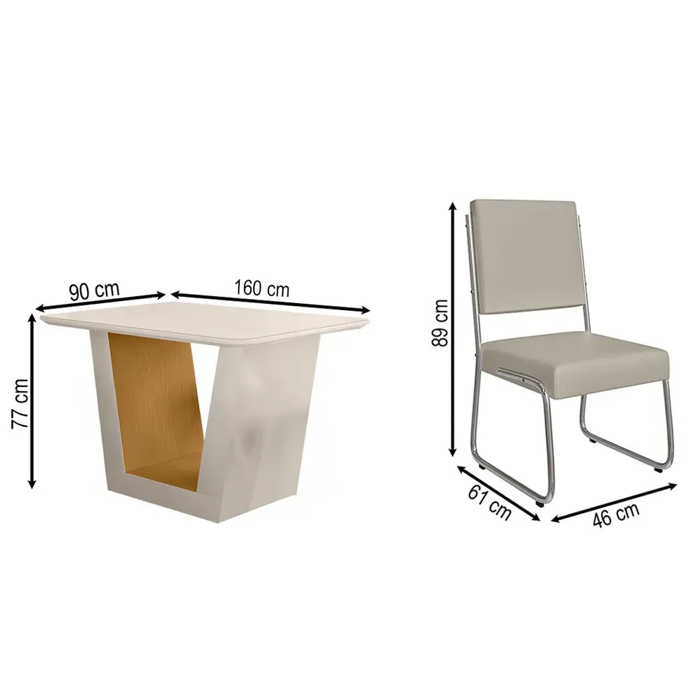 Mesa de Jantar 6 Cadeiras Viena Monaco com Vidro Cromado/Nature/Off White - Art Panta - 3