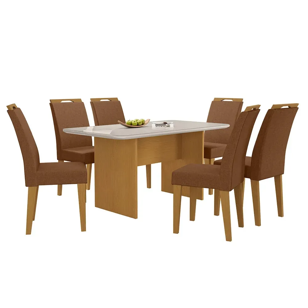 Mesa de Jantar 6 Cadeiras Cairo Evora com Vidro Nature/Marrom - Art Panta - 2