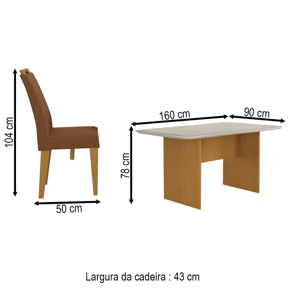 Mesa de Jantar 6 Cadeiras Cairo Evora com Vidro Nature/Marrom - Art Panta - 3