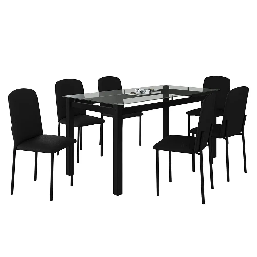 Mesa de Jantar 6 Cadeiras Tokio Classic com Tampo de Vidro Preto - Art Panta - 2