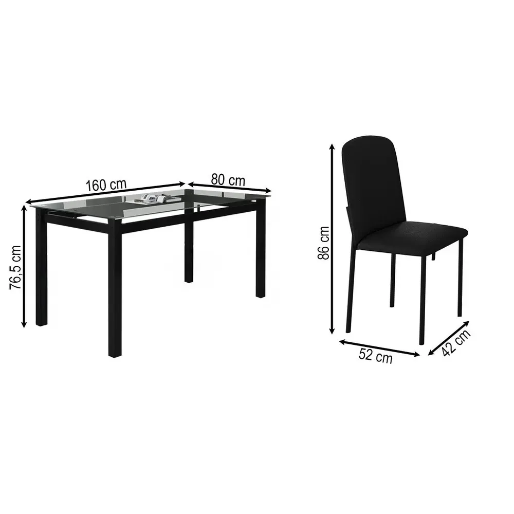 Mesa de Jantar 6 Cadeiras Tokio Classic com Tampo de Vidro Preto - Art Panta - 3
