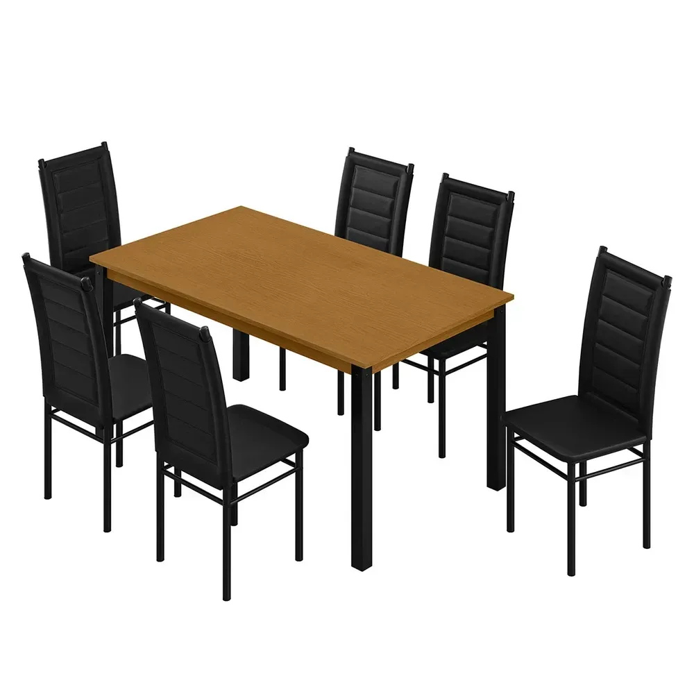 Mesa de Jantar 6 Cadeiras Monaco Tokio Preto/Nature - Art Panta - 2