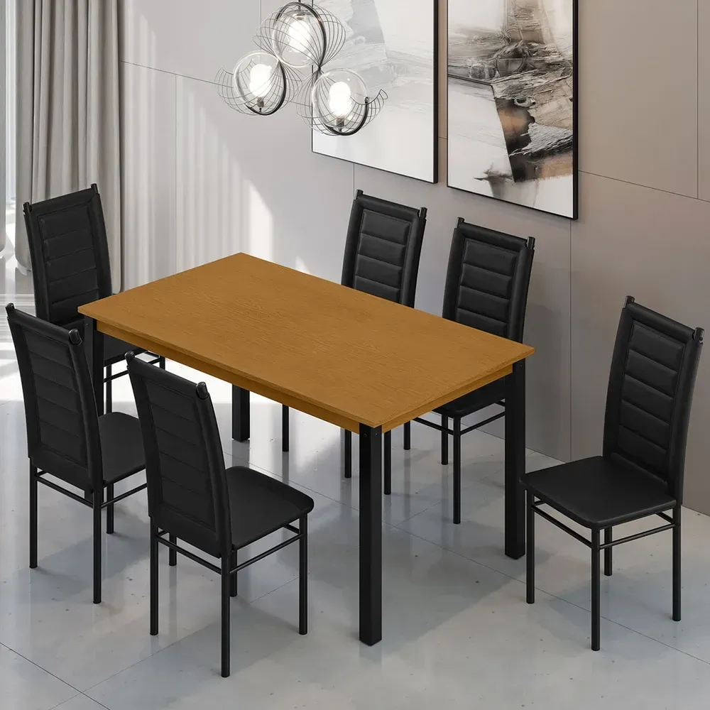 Mesa de Jantar 6 Cadeiras Monaco Tokio Preto/Nature - Art Panta - 1