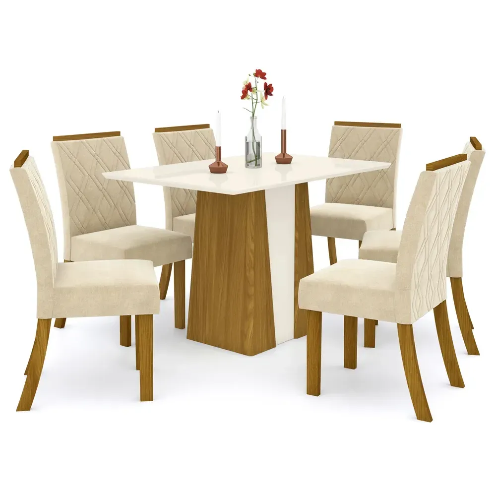 Mesa de Jantar 6 Cadeiras Keltin Nature/Off Whitte/Linho - Bci Móveis - 2