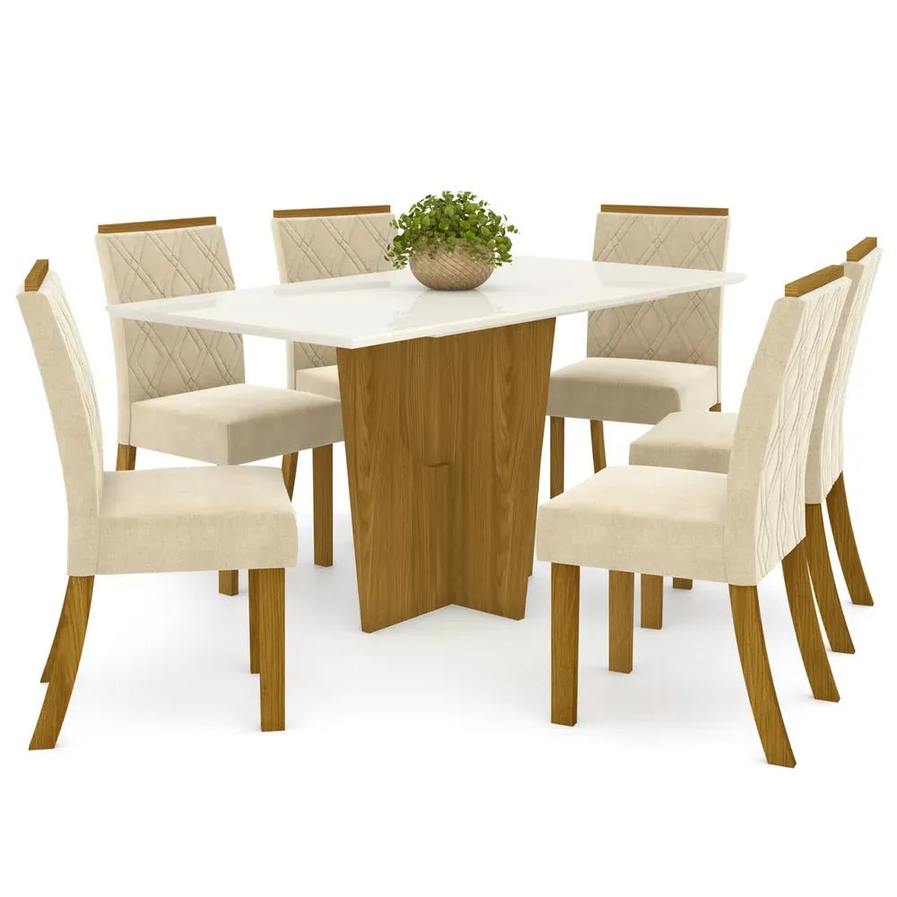 Mesa de Jantar 6 Cadeiras Denise Nature/Off White/Linho - Bci Móveis - 2