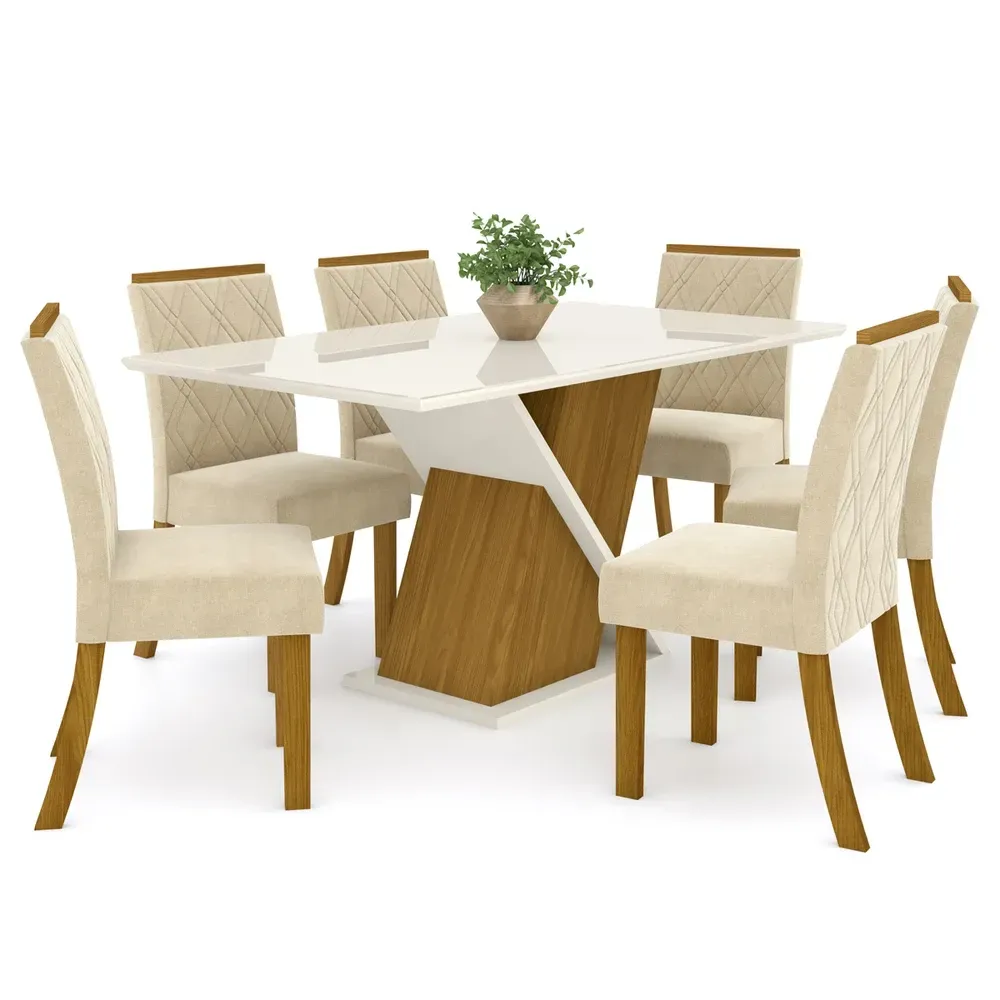 Mesa de Jantar 6 Cadeiras Carol Nature/Off White/Linho - Bci Móveis - 2