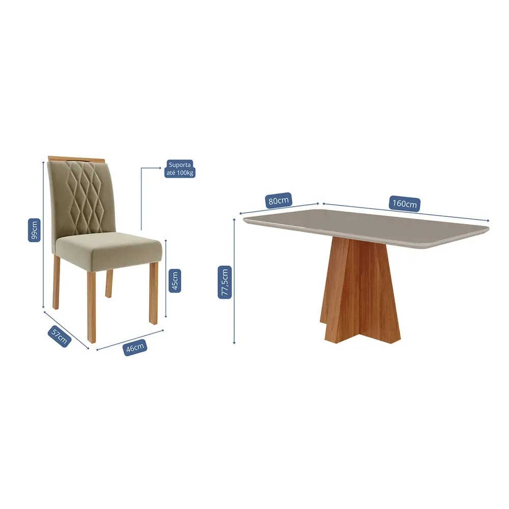 Mesa de Jantar 6 Cadeiras Maitê Juliana com Tampo de Vidro Cinamomo/Off White/Joli - Cimol - 3