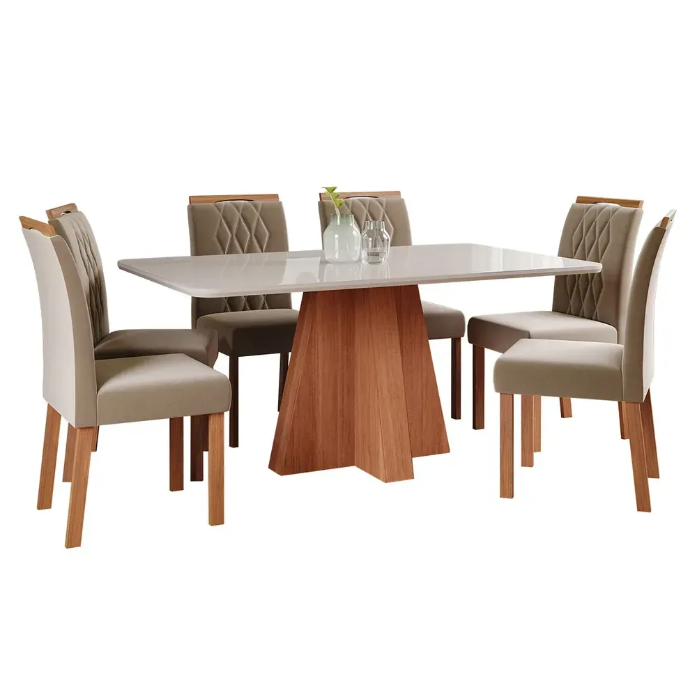 Mesa de Jantar 6 Cadeiras Maitê Juliana com Tampo de Vidro Cinamomo/Off White/Joli - Cimol - 2