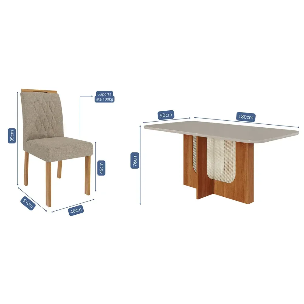 Mesa de Jantar 6 Cadeiras Louise Juliana com Tampo de Vidro Cinamomo/Off White/Bege - Cimol - 3