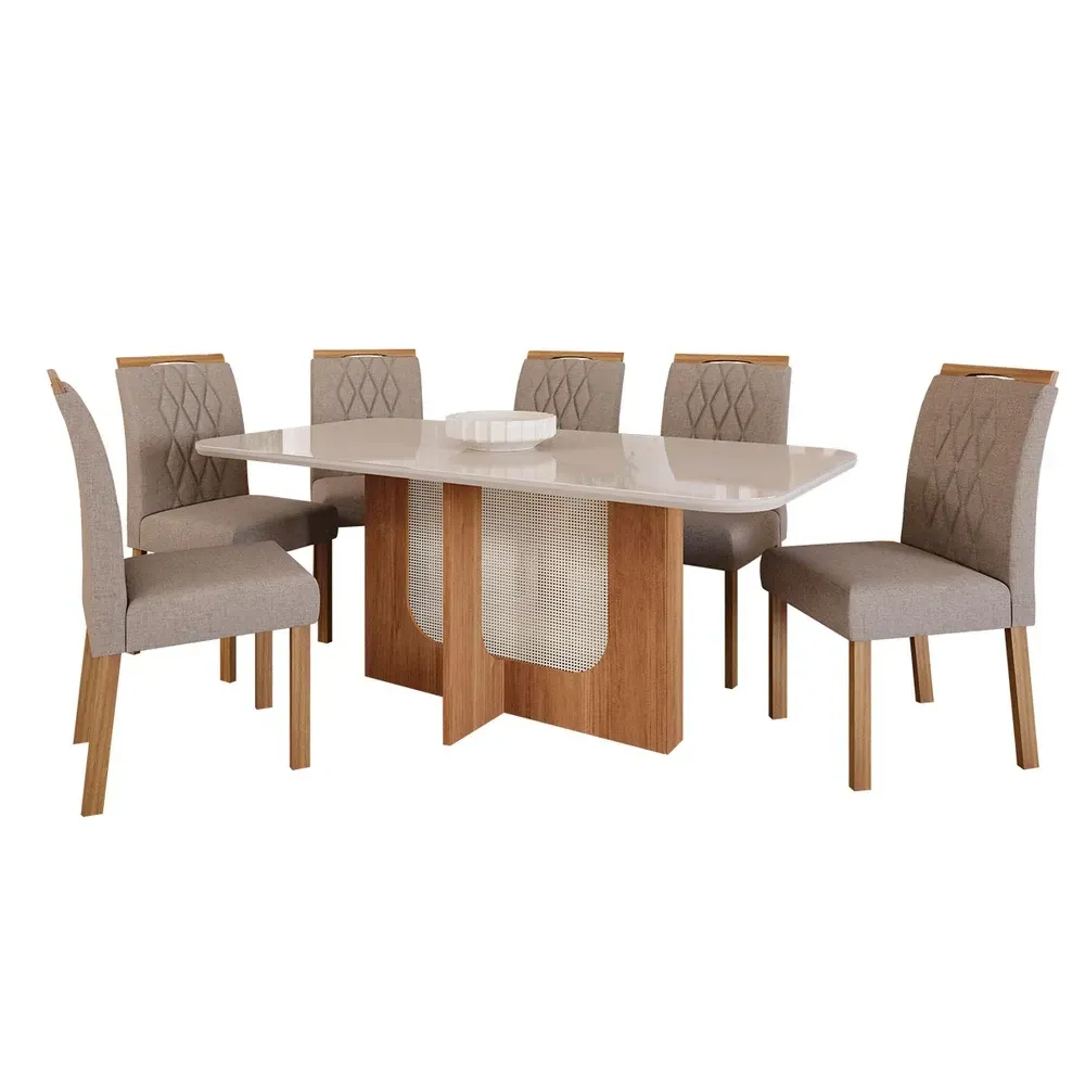 Mesa de Jantar 6 Cadeiras Louise Juliana com Tampo de Vidro Cinamomo/Off White/Bege - Cimol - 2