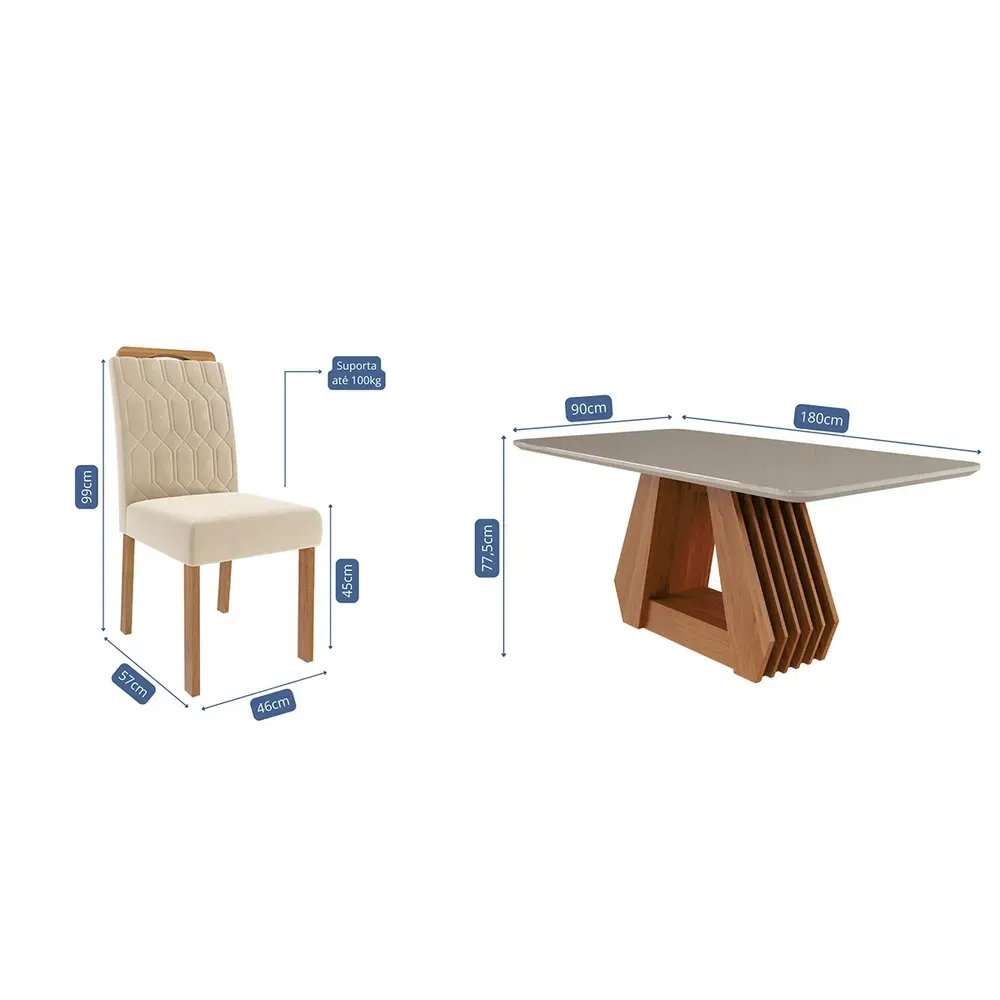 Mesa de Jantar 6 Cadeiras Ágata Paola com Tampo de Vidro Cinamomo/Off White/Nude - Cimol - 3
