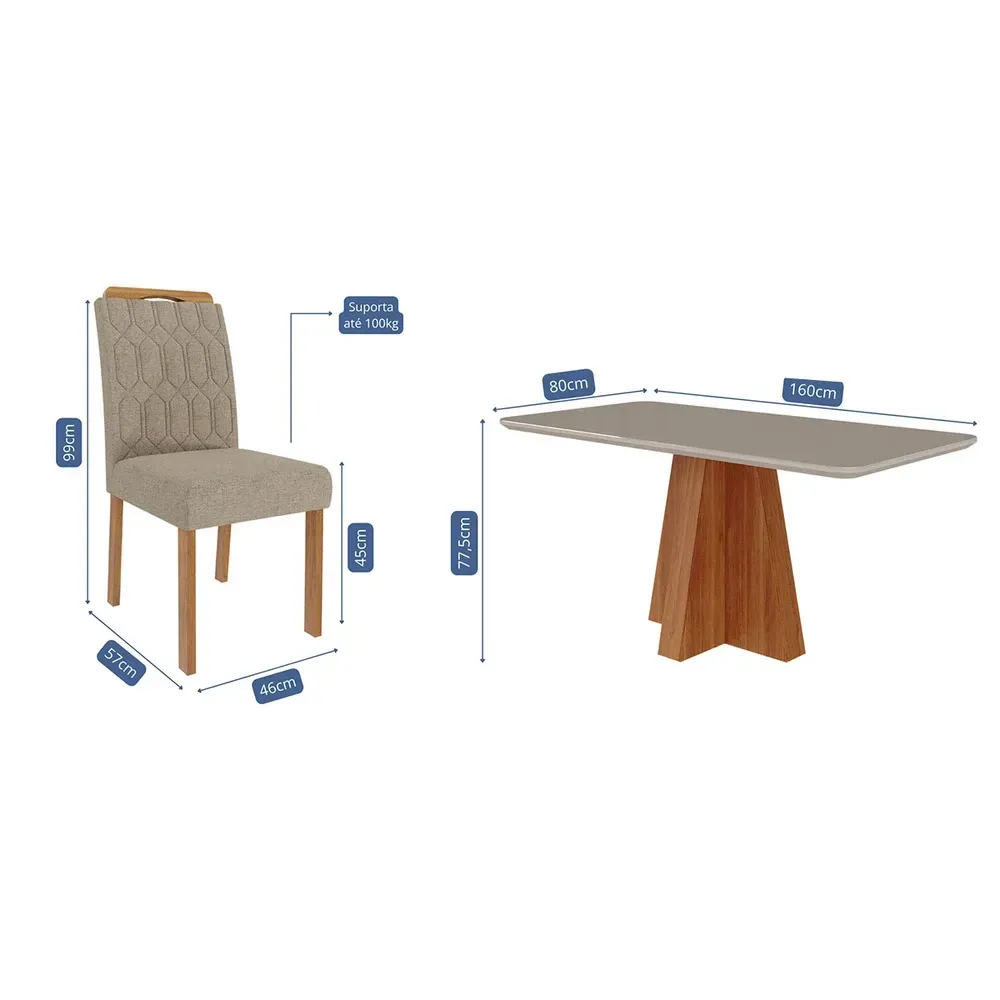 Mesa de Jantar 6 Cadeiras Maitê Paola com Tampo de Vidro Cinamomo/Off White/Bege - Cimol - 3