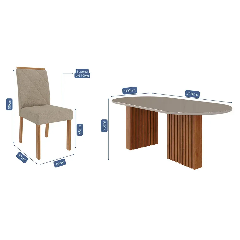 Mesa de Jantar 6 Cadeiras Ester Fernanda com Tampo de Vidro Cinamomo/Off White/Bege - Cimol - 3
