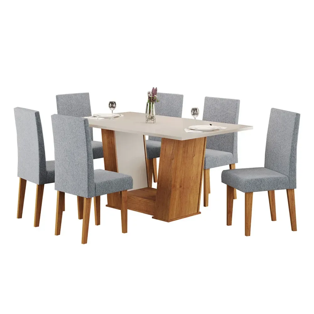 Mesa de Jantar 6 Cadeiras Marte Mel/Blonde/Linho/Inox - Pnr Móveis - 2