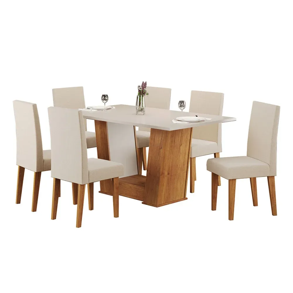 Mesa de Jantar 6 Cadeiras Marte Mel/Blonde/Linho/Bronze - Pnr Móveis - 2