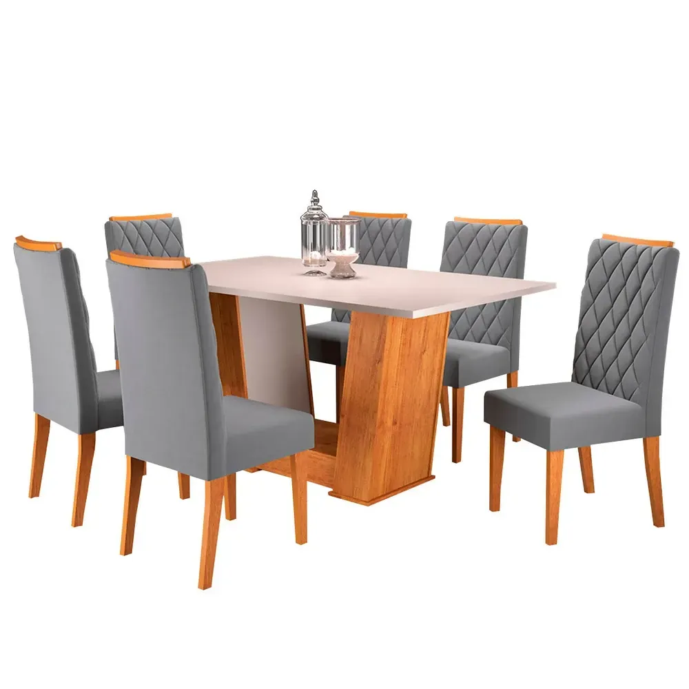 Mesa de Jantar 6 Cadeiras Impala Mel/Blonde/Veludo Cinza - Pnr Móveis - 2