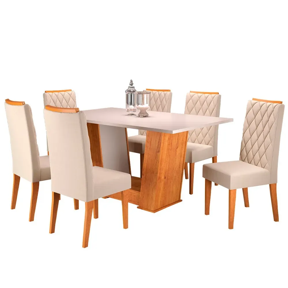 Mesa de Jantar 6 Cadeiras Impala Mel/Blonde/Nude - Pnr Móveis - 2