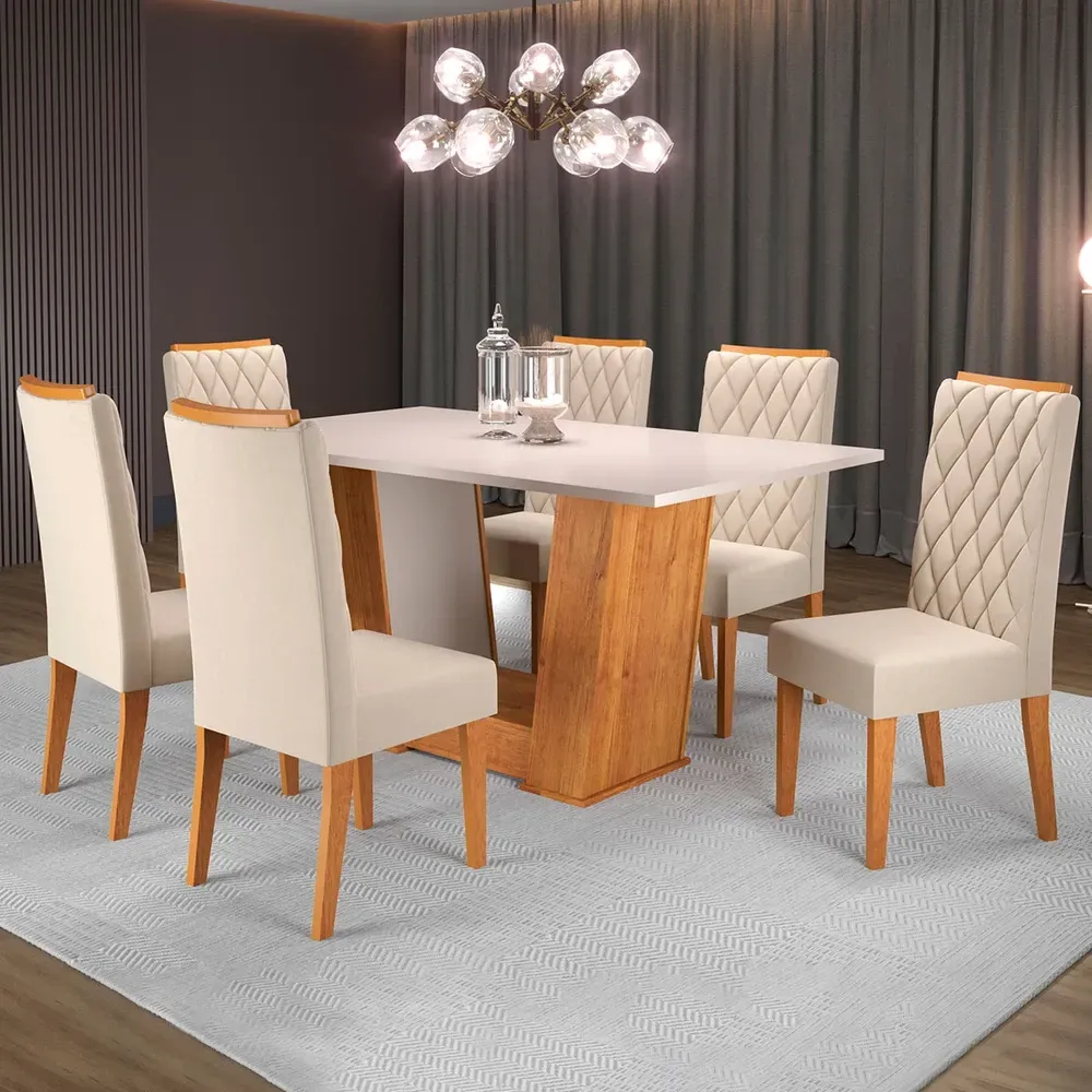 Mesa de Jantar 6 Cadeiras Impala Mel/Blonde/Nude - Pnr Móveis - 1