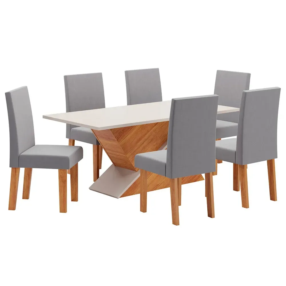 Mesa de Jantar 6 Cadeiras Andreia Mel/Blonde/Veludo Cinza - Pnr Móveis - 2