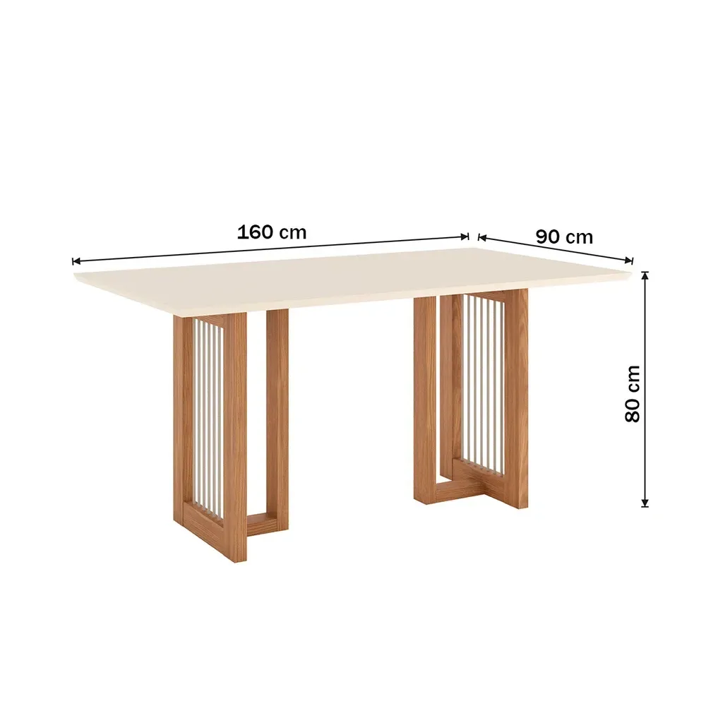 Mesa de Jantar 6 Cadeiras Amélia Nature/Off White/Marrom Amêndoa - Pnr Móveis - 3