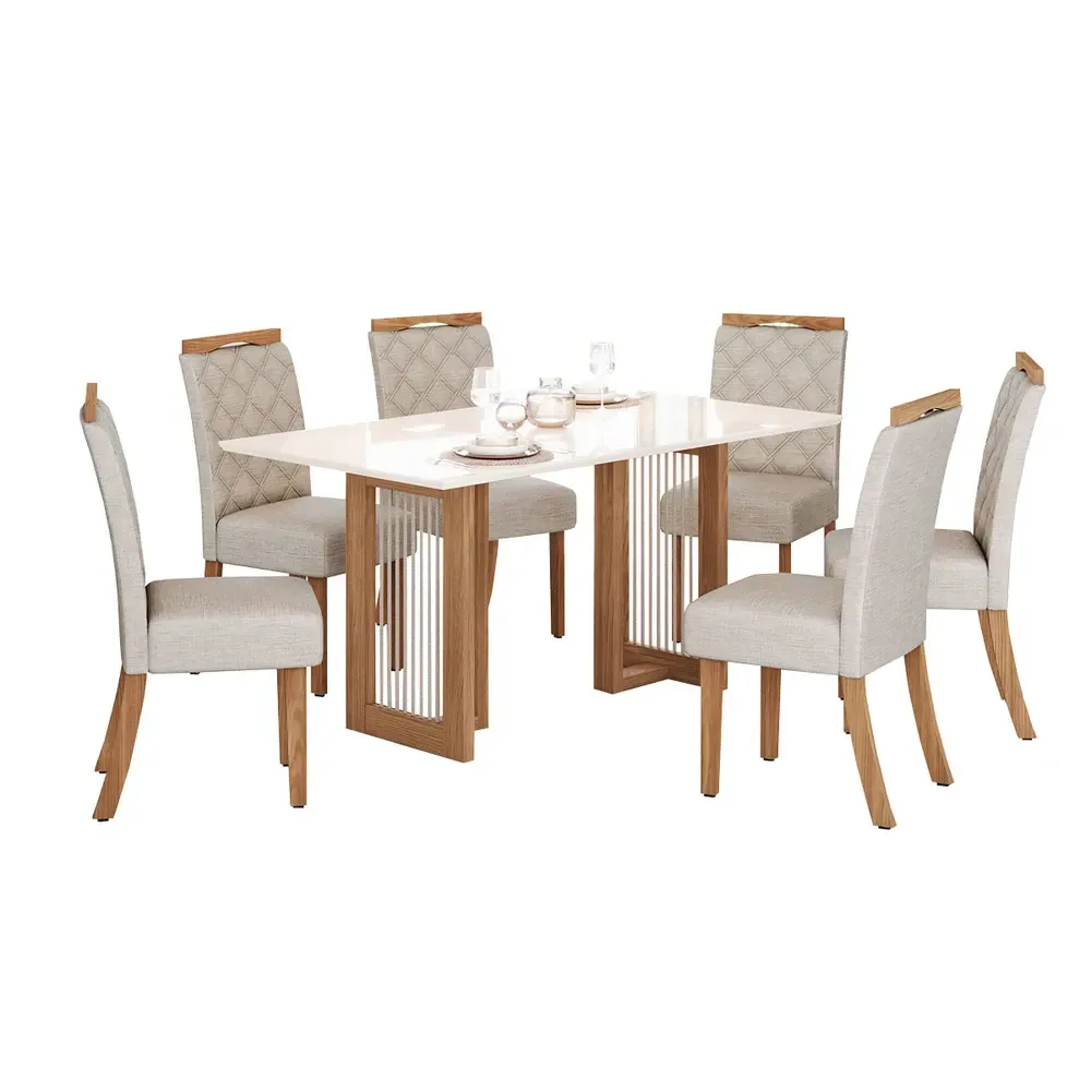 Mesa de Jantar 6 Cadeiras Amélia Nature/Off White/Linho - Pnr Móveis - 2