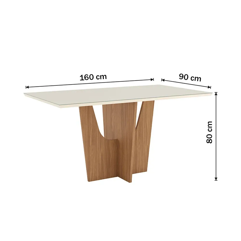 Mesa de Jantar 6 Cadeiras Nicole/Vita com Tampo de Vidro Nature/Off White/Bege - Pnr Móveis - 3