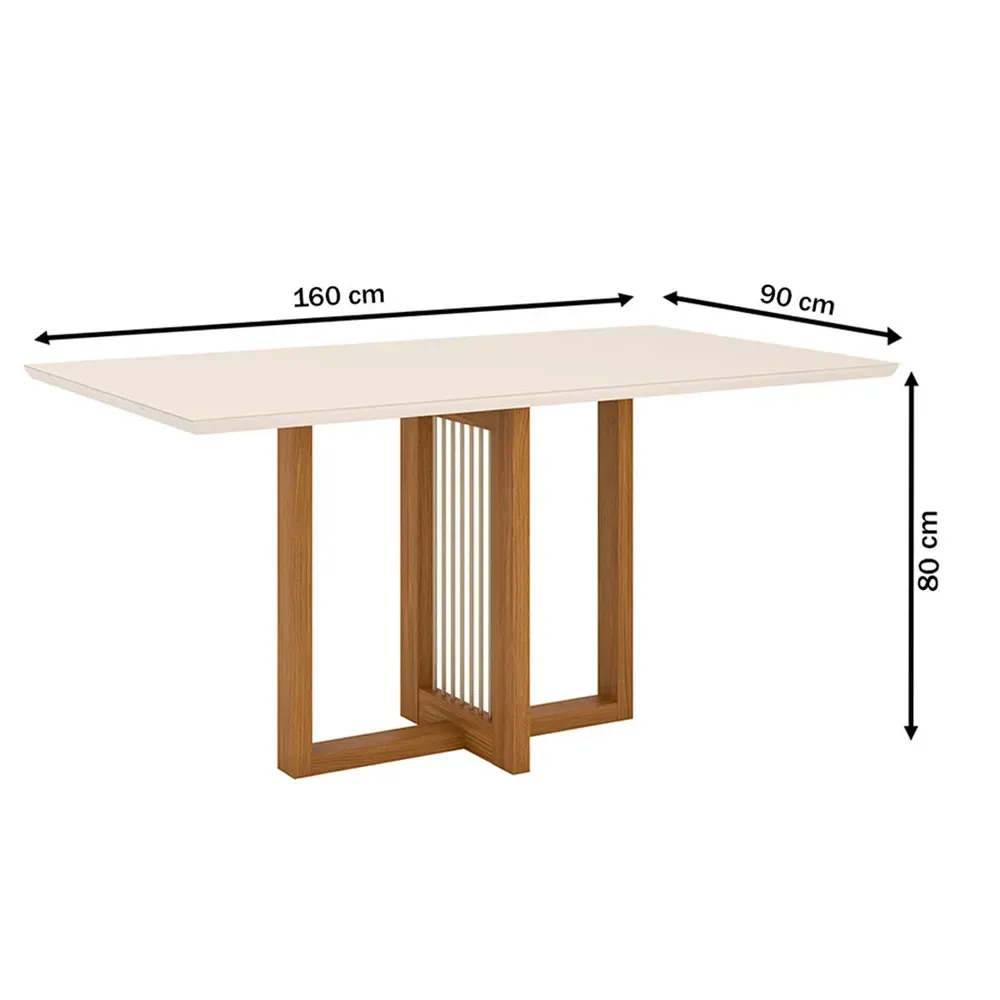 Mesa de Jantar 6 Cadeiras Lilian com Tampo de Vidro Nature/Off White/Linho - Pnr Móveis - 3