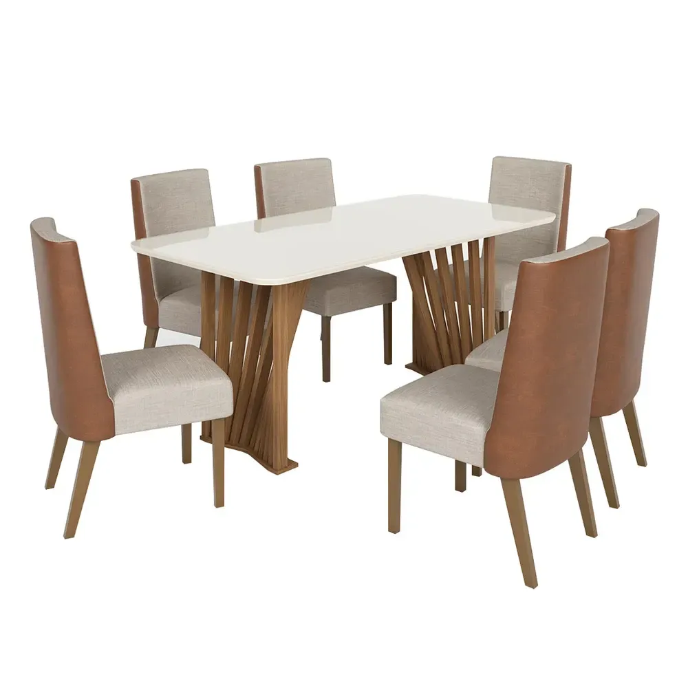 Mesa de Jantar 6 Cadeiras Lívia/Anne Nature/Off White/Courano/Linho- Pnr Móveis - 2
