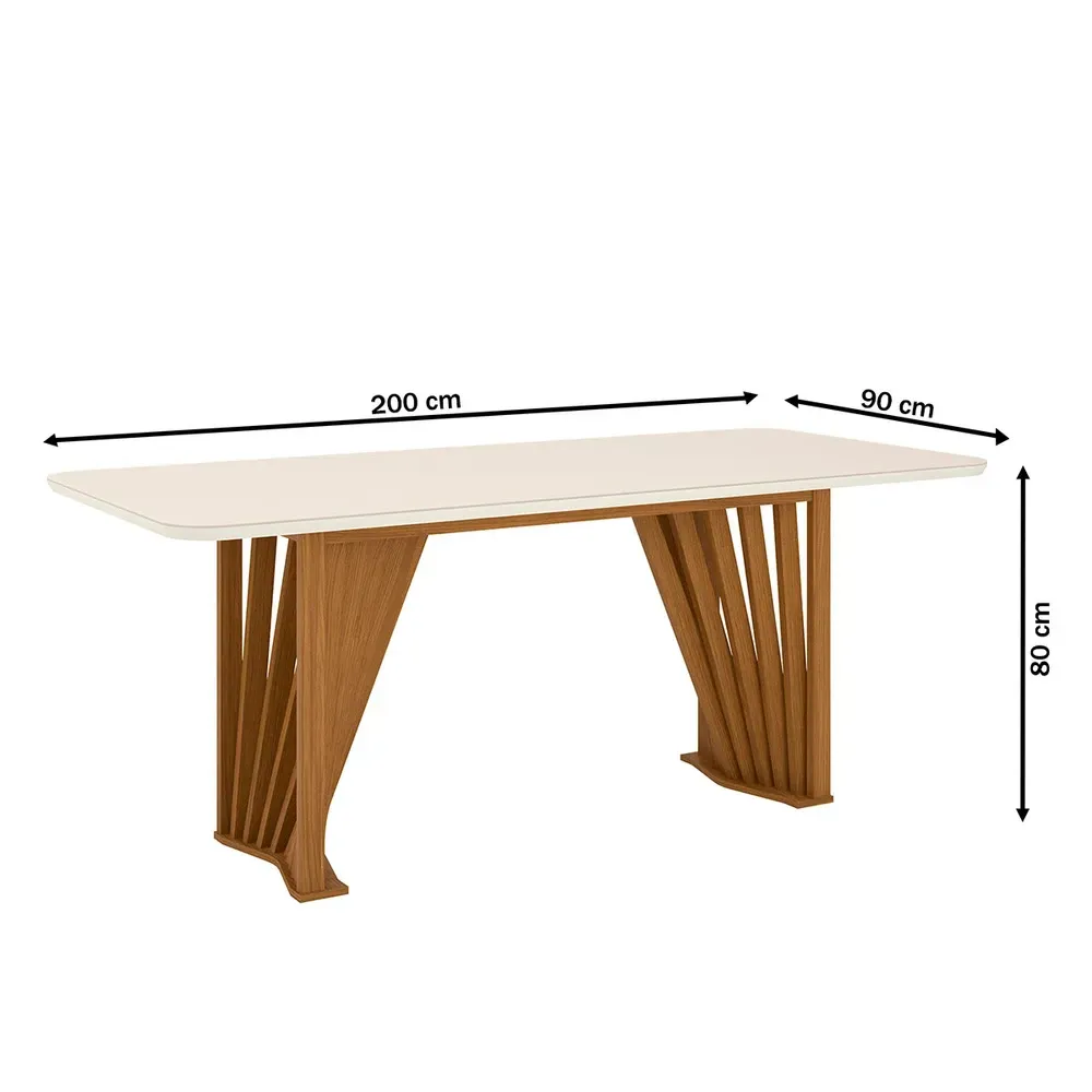 Mesa de Jantar 6 Cadeiras Lívia com Tampo de Vidro Nature/Courino/Linho - Pnr Móveis - 3