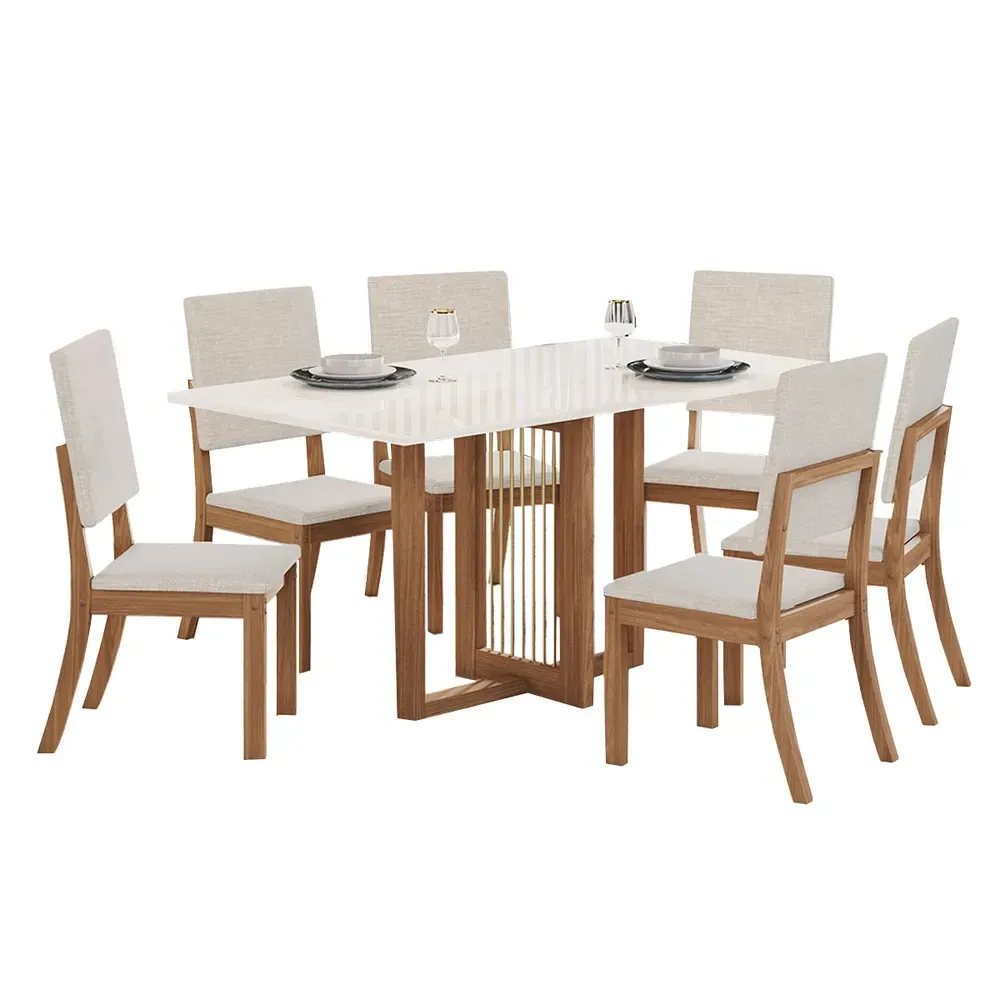 Mesa de Jantar 6 Cadeiras Bela Nature/Off White/Linho Bela - Pnr Móveis - 2