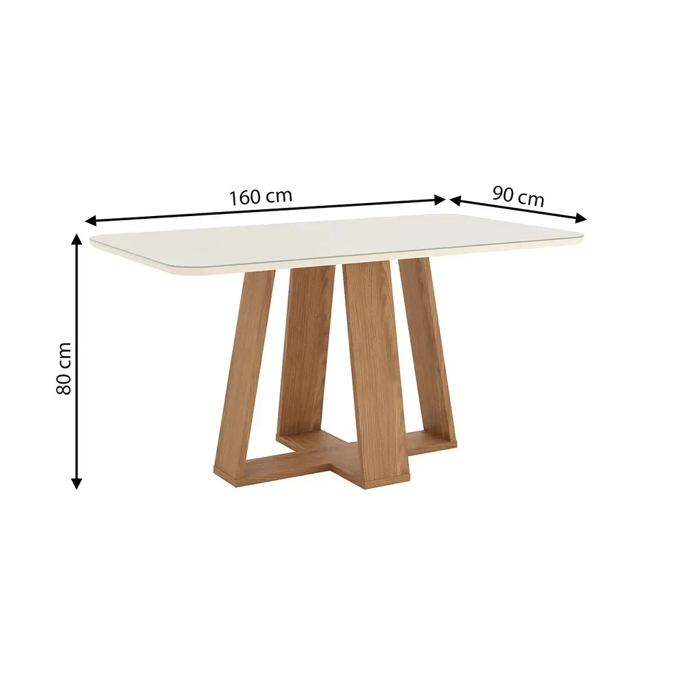 Mesa de Jantar 6 Cadeiras Sales/Bella com Tampo de Vidro Nature/Off White/Linho - Pnr Móveis - 3