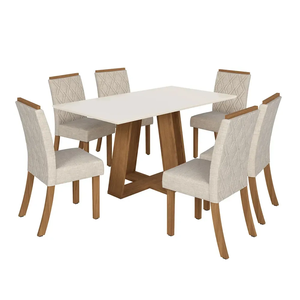 Mesa de Jantar 6 Cadeiras Sales Nature/Off White/Linho - Pnr Móveis - 2