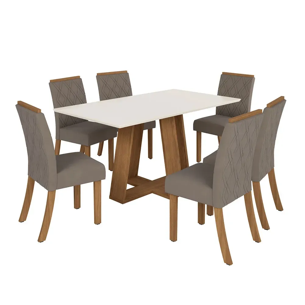 Mesa de Jantar 6 Cadeiras Sales Nature/Off White/Bege - Pnr Móveis - 2