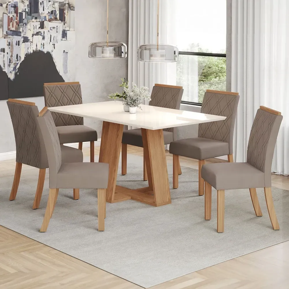 Mesa de Jantar 6 Cadeiras Sales Nature/Off White/Bege - Pnr Móveis - 1
