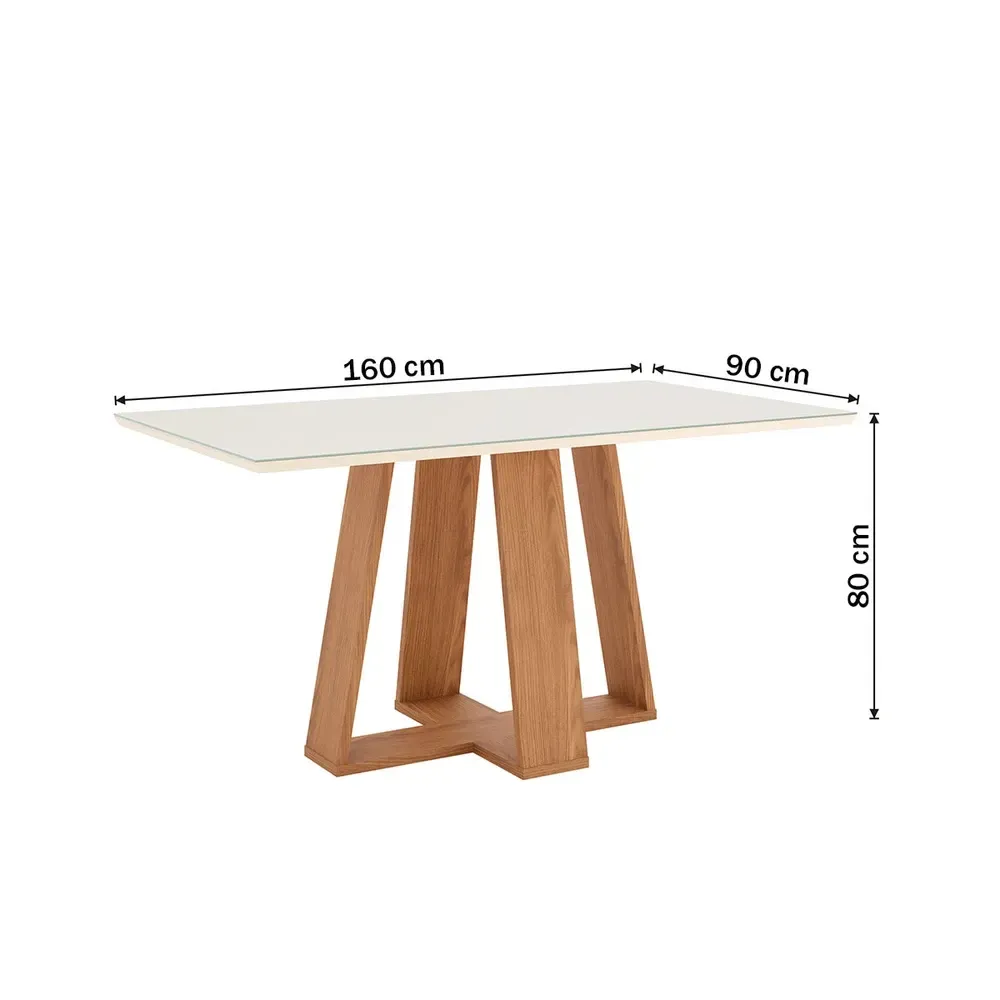 Mesa de Jantar 6 Cadeiras Sales com Tampo de Vidro Nature/Off White/Linho - Pnr Móveis - 3