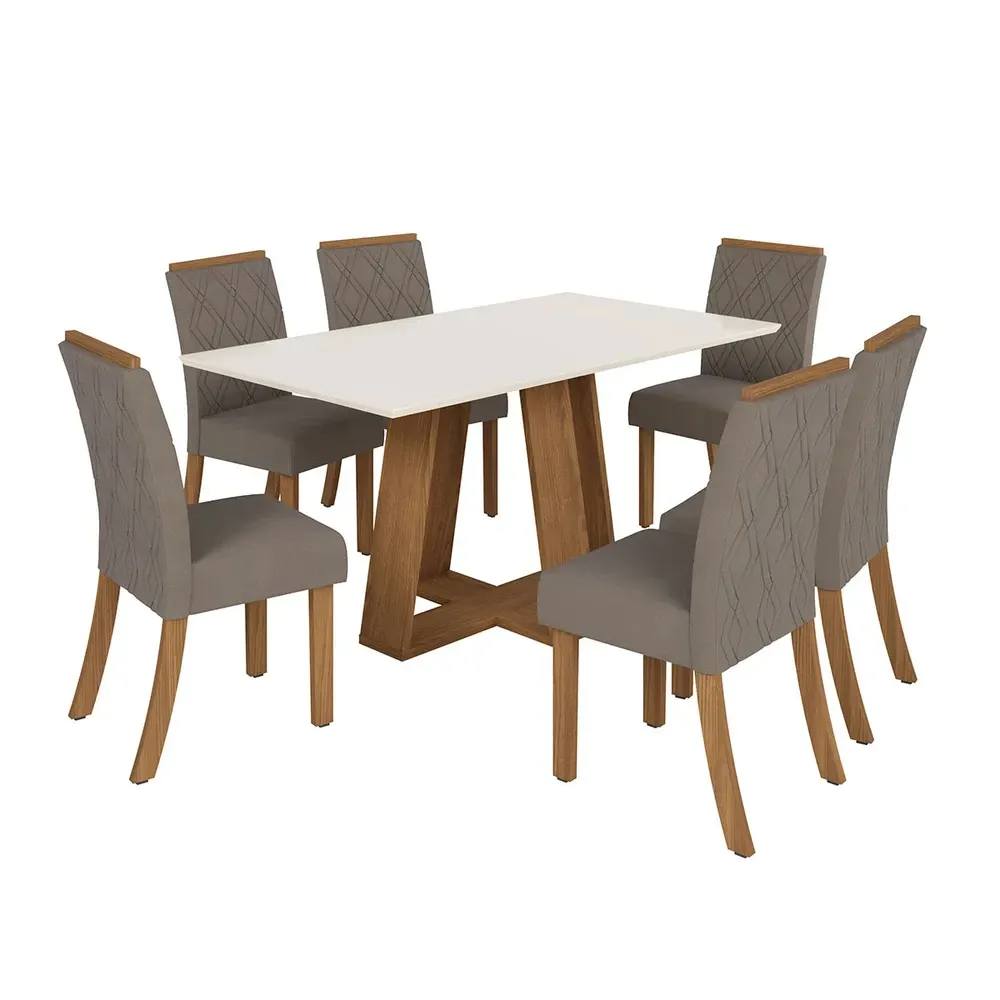 Mesa de Jantar 6 Cadeiras Sales com Tampo de Vidro Nature/Off White/Bege - Pnr Móveis - 2