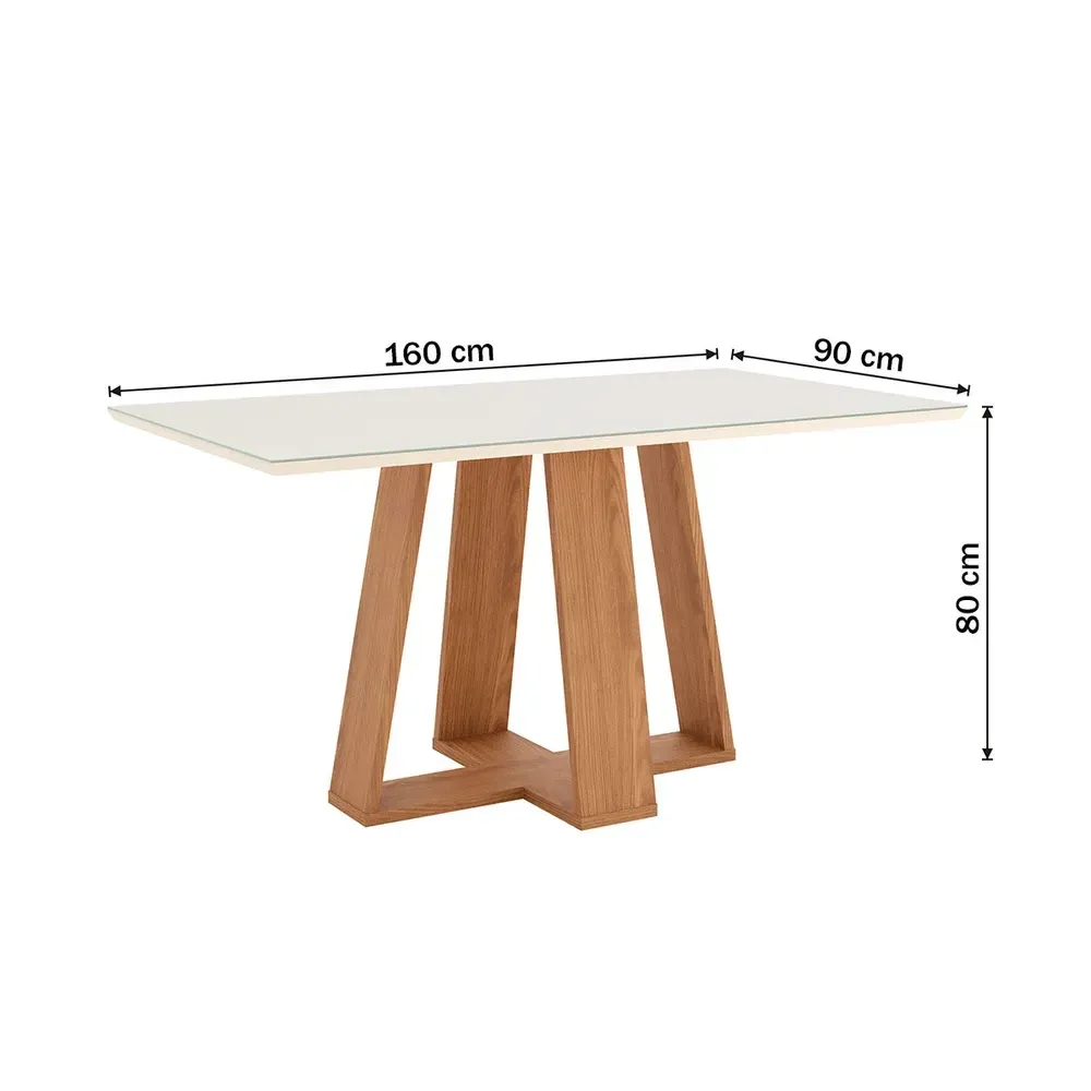 Mesa de Jantar 6 Cadeiras Sales com Tampo de Vidro Nature/Off White/Bege - Pnr Móveis - 3