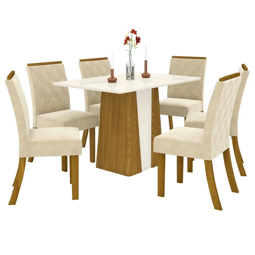 Mesa de Jantar 6 Cadeiras Katy Nature/Off Whitte/Linho - Pnr Móveis - 2